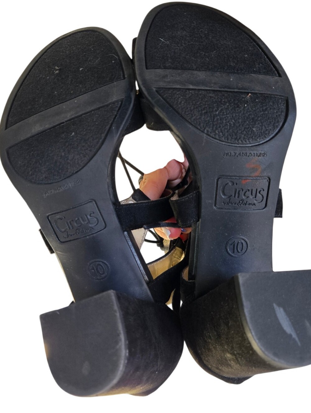 ✨ Sam Edelman Circus Black Lace-Up Block Heel Sandals | Size 10 | Suede Strappy - Picture 6 of 7